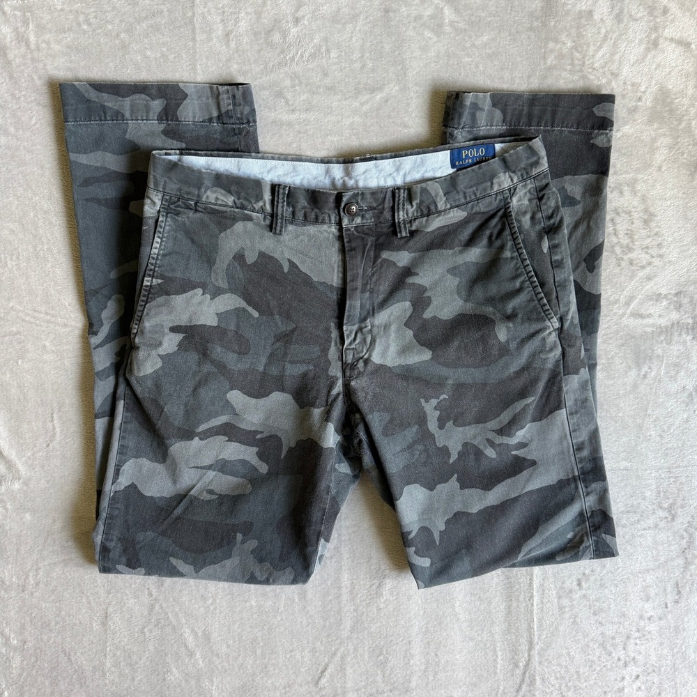 Polo Ralph Lauren Mens Grey Camo Stretch Cotton Twill Chino Pants 33x32